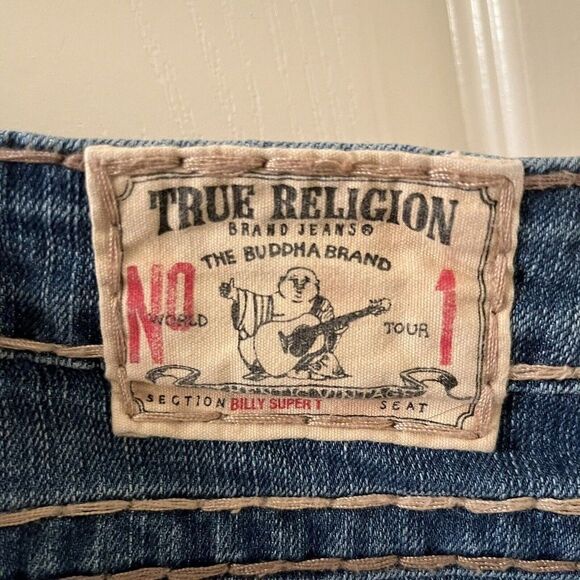 True Religion Billy Super T Jeans Think Tan Stitching USA Y2K Women's Size 27 - Picture 16 of 16